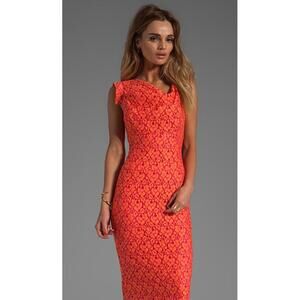 Black Halo Jackie-O Orange Lace Cotton Raschel Knee Length Sheath Dress - Size 6